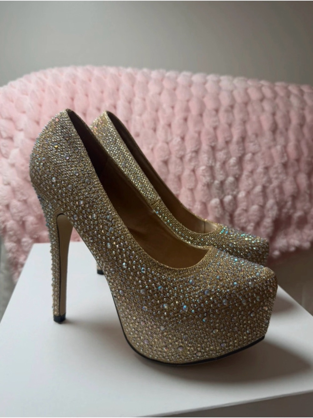 eye candy Gold Crystal Embellished Pointed Toe Heels